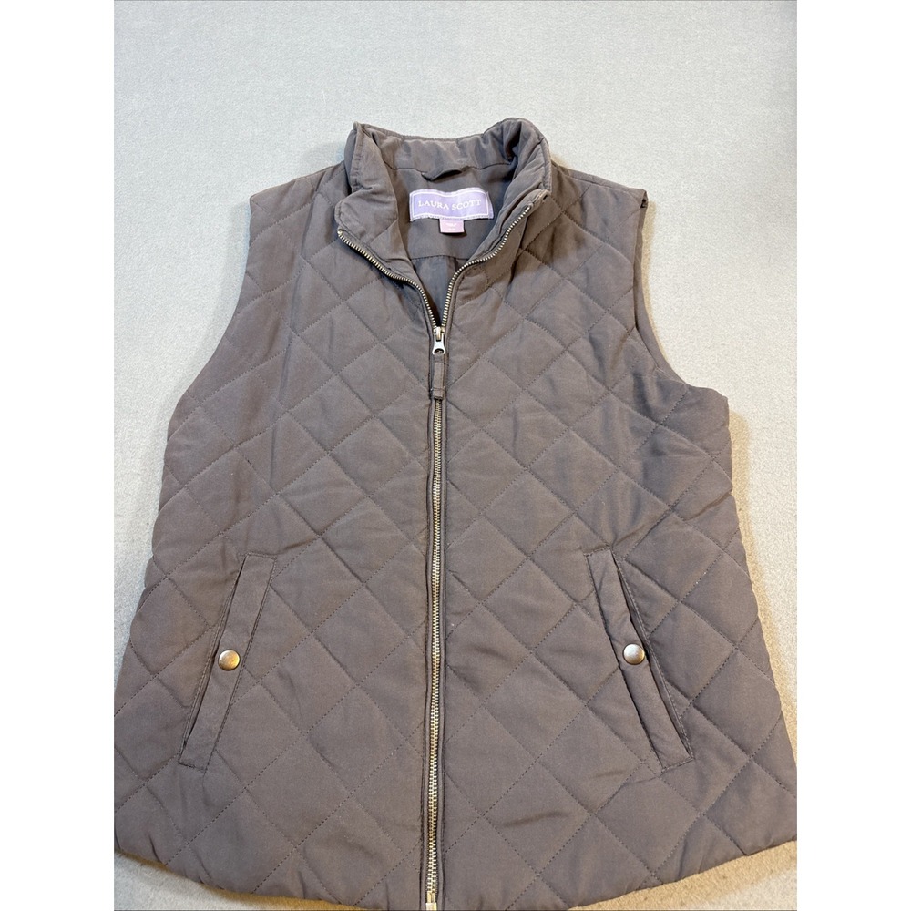 VEST PUFFER QUILTED Laura Scott Womens MEDIUM Dark GRAY Full‎ Zip